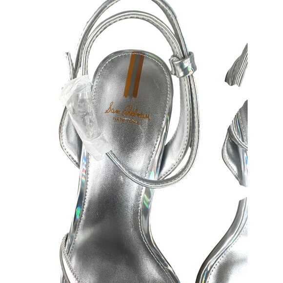 Sam Edelman Womens Kia Block Heel Sandals Soft Silver Leather Size 7W - Picture 2 of 14